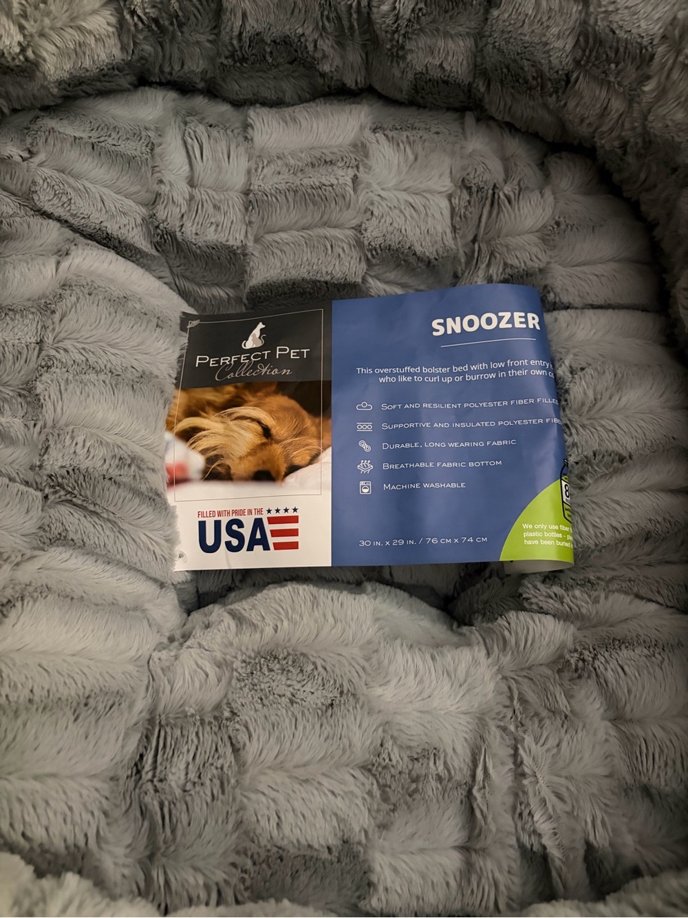 New Snoozer Luxury Over~Stuffed Med low entry Bolster Dog Bed Light & Med Gray